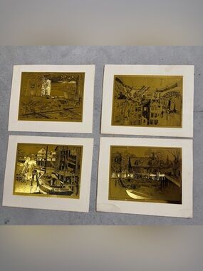 Set of 4 Vintage Lionel Barrymore Gold Foil Etching Prints